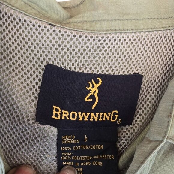 Browning Mens Short Sleeve Shirt size L Olive Green Cotton Polyester - Picture 2 of 5